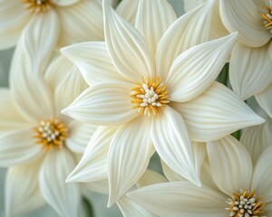 Canvas Print - Elegant White Clay Floral Arrangement on White, Craftsmanship In Texture, Photorealistic Nature