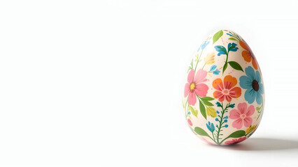 Wall Mural - Easter egg with floral pattern on white background, copy space concept, spring, festive, holiday design