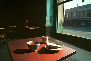 Poster - Stylish Cafe Interior with Morning Sunlight