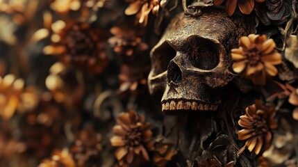 Wall Mural - Gothic skull surrounded by dried flowers