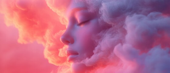 Wall Mural - woman's face surrounded by colorful smoke