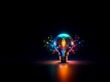 © YiuCheung - A luminous lightbulb radiates vibrant colors in the dark, casting a bright glow. Symbolizing innovation and ideas, it's a beacon of technological energy.