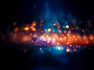 Aufkleber - Abstract blurred background featuring vibrant bokeh lights in orange, blue, and purple hues, creating a dreamy and magical atmosphere.