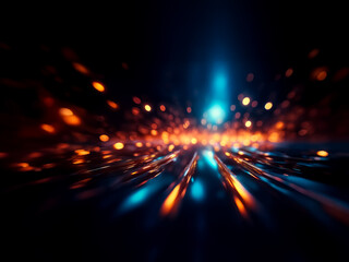 Aufkleber - Abstract motion blur of orange and blue lights on dark background. Dynamic, energetic, and vibrant, conveying a sense of speed and illumination.
