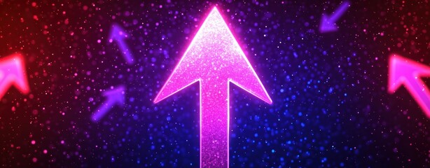Poster - Vibrant Arrow Symbol with Sparkling Effects on Colorful Background for Creative Projects and Digital Designs