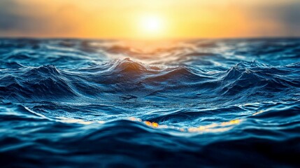 Wall Mural - majestic ocean sunset: golden hour waves and serene seascape photography