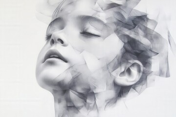 Wall Mural - artwork of a person's face looking upward with geometric shapes