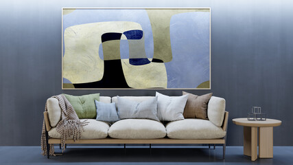 Wall Mural - Large luxury modern bright interiors Living room mockup illustration 3D rendering image