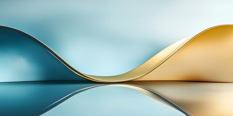 Wall Mural - aesthetic abstract wavy shapes in gold and blue, creative visual symmetry