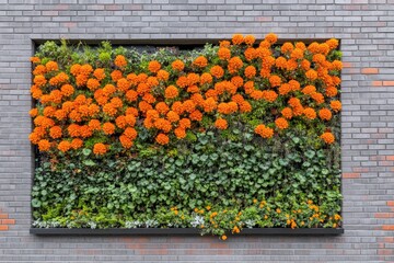 Sticker - A brick wall covered in vibrant orange flowers