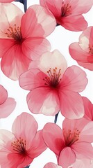 Wall Mural - Bright pink cherry blossoms in full bloom against a pale background