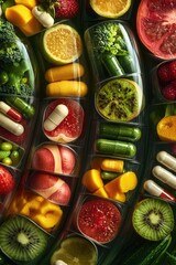 Wall Mural - Colorful selection of fruits and vegetables in plastic containers, great for market or grocery store images