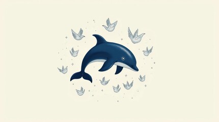 Wall Mural - Playful Dolphin Print with White Birds