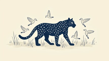 Wall Mural - Stealthy Leopard Print on Cream and Indigo