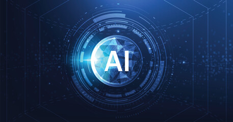 Aufkleber - Artificial intelligence(AI) concept.Graphic of a digital sphere  outline made from Triangle pattern, connecting on a dark blue background.