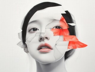 Wall Mural - portrait of a woman with geometric shapes covering her face