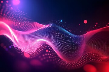 Wall Mural - pink blue digital wave flowing, dark background, abstract tech design