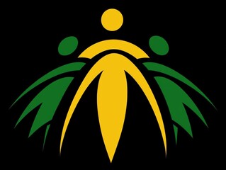 Wall Mural - logo representation of people in green, yellow, and black colors with abstract human figures and sym