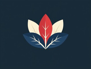 Wall Mural - abstract design featuring stylized red, white, and blue leaves in a minimalist arrangement