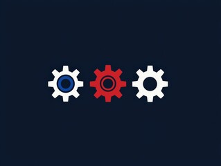 Wall Mural - red, white, and blue gears on a dark background representing technology and innovation