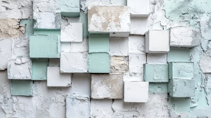 Wall Mural - three dimensional cubes painted with white and pastel green colors