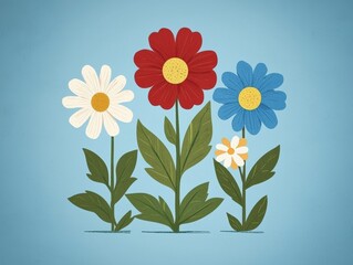 Poster - Vibrant Floral Arrangement in Red, White, and Blue with Artistic Touch for Creative Projects and Designs