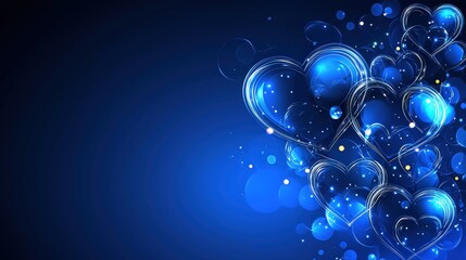Wall Mural - happy valentine's day design with blue hearts and bokeh effects on a deep blue background
