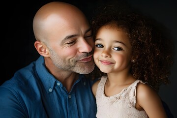 photo of a black father with his daughter. the little girl is kissing her father on the cheek
