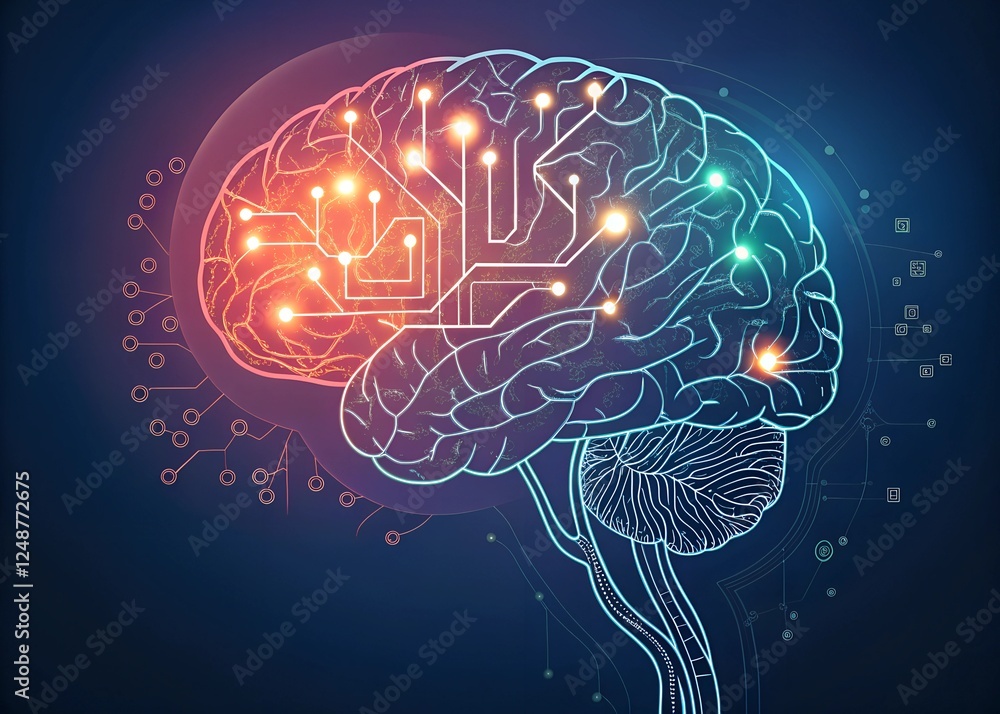 The Digital Brain A stylized image of a human brain, transformed into a ...