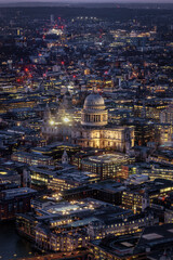 Wall Mural - Elevated view of the illuminated St. Pauls Cathedral durubg evening time, London, England