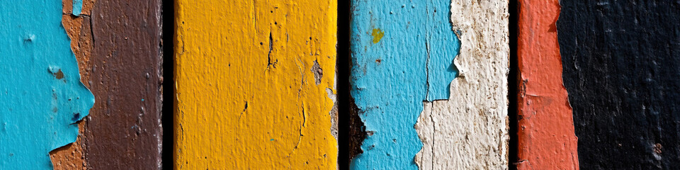 Poster - Weathered Multi-Colored Wooden Planks with Peeling Paint