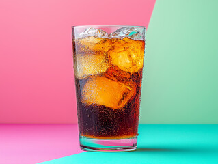 Wall Mural - A refreshing cola beverage in a transparent glass for social media ads.