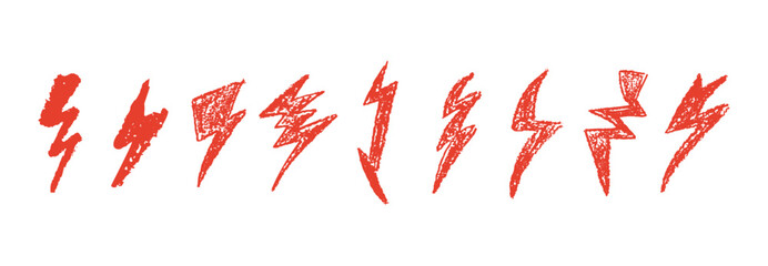 Wall Mural - set of lightning by wax pencil drawing. collection of handdrawing chalk , light flash signs, doodle 