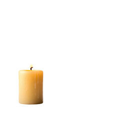 A lit candle with a soft glow, isolated on a white background.