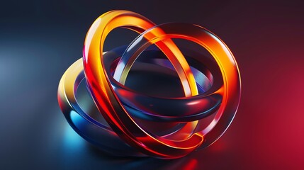 Wall Mural - A 3D rendering of three intertwining rings with a metallic sheen.