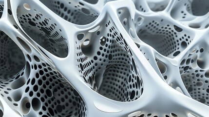 Wall Mural - abstract 3d render of a white, organic structure with holes.