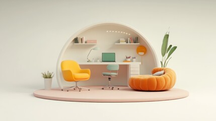 Wall Mural - Modern home office workspace design, minimalist aesthetic