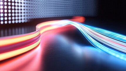 Wall Mural - dynamic visualization of online transactions with colorful light trails on a dark background