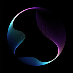 Poster - Abstract vector round shape of wavy lines flowing smooth curve colorful spectrum light on black background in concept of technology, science, music, modern.