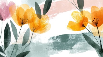 Canvas Print - Vibrant Floral Background with Delicate Brush Strokes and Soft Color Palette for Creative Projects and Designs