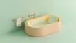 © Coffeetive - Pastel bathtub, towel, minimalist bathroom