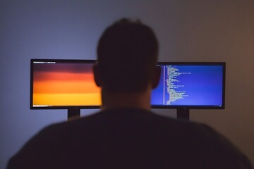 Wall Mural - focused programmer at work