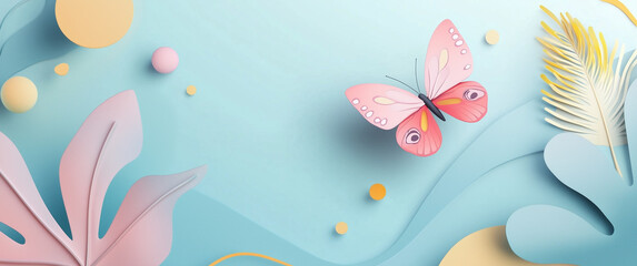 Wall Mural - colorful 3d butterfly with abstract nature elements
