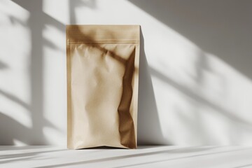 Wall Mural - Kraft pouch mockup, studio lighting, shadow, background, packaging