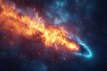 Wall Mural - spectacular cosmic impact scene with massive meteorite trailing blue plasma colliding with nebula cl
