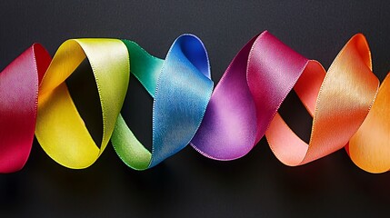 Colorful ribbons in a spiral design on dark background. Possible use for celebration or artsy presentation