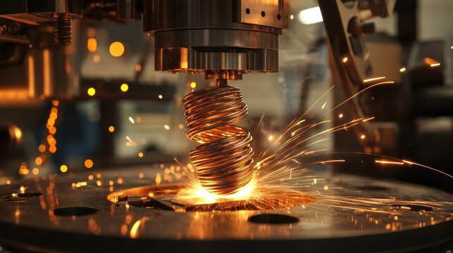 Precision metal forming process with vibrant sparks and a helical shape