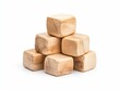 © MINMIN - A small stack of wooden blocks arranged in a pyramid shape, showcasing their natural texture and light color against a white background.