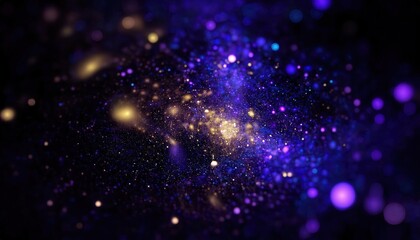 Wall Mural - cosmic abstract glitter with glowing blue and golden particles, digital starry galaxy background for