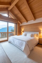 Sticker - Cozy mountain chalet bedroom. Interior design, vacation rental, real estate